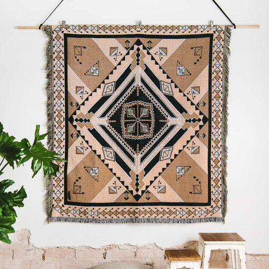 Black earthy tones with mysterious pattern picnic rug