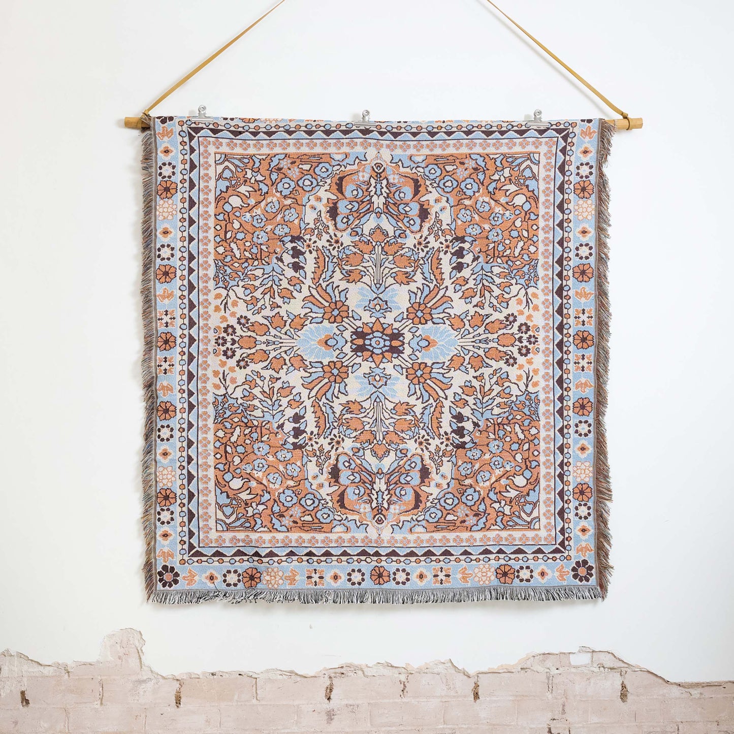 Brown and sky blue Persian-inspired design picnic rug